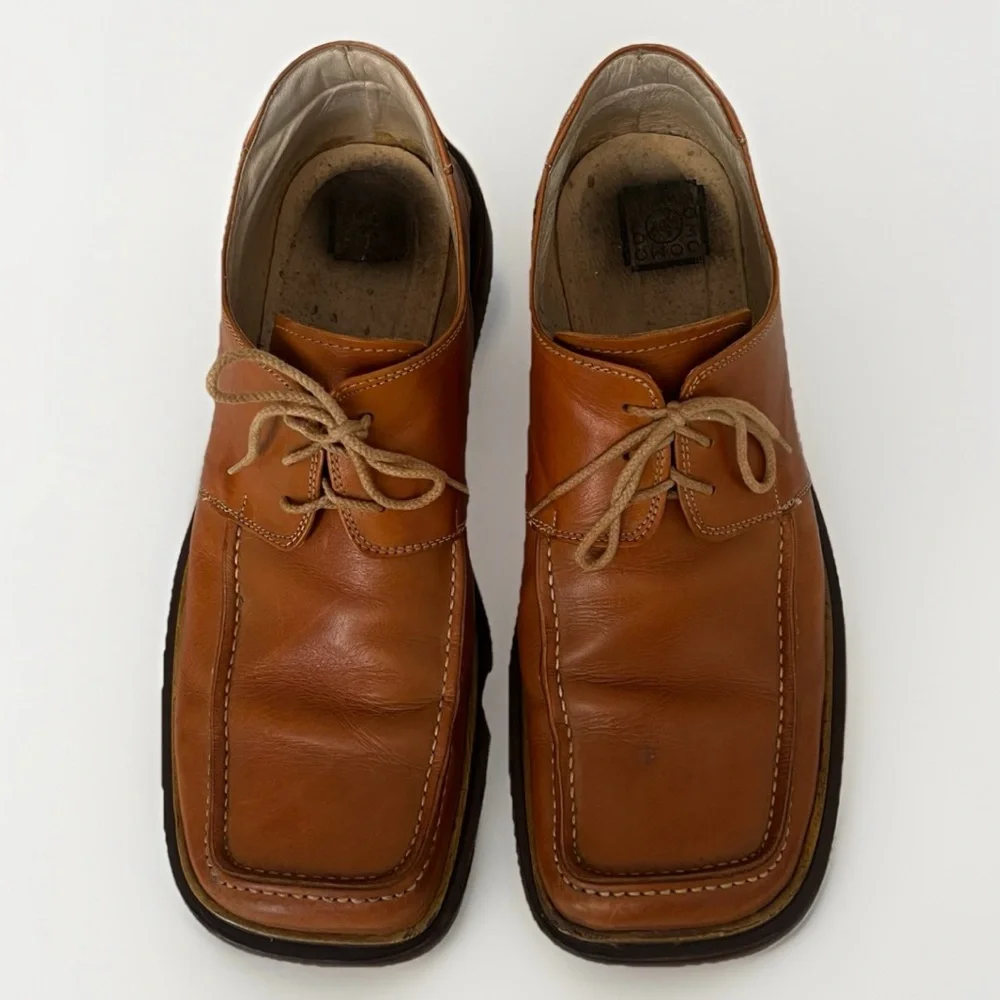 Pignataro‎ Men's Leather Square-Toe Vintage Derby Shoes Sz 44 (10.5-11US) Cognac